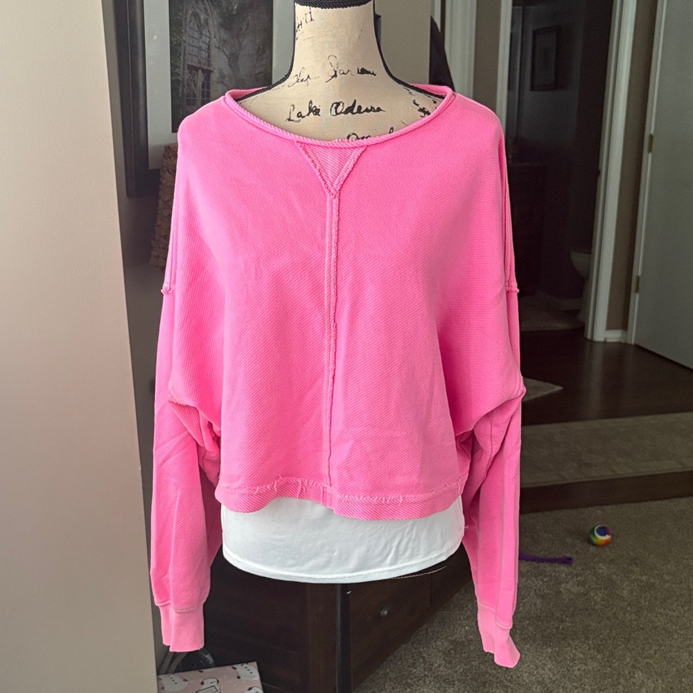 Aerie Bright Pink Cropped Sweatshirt. Size XL